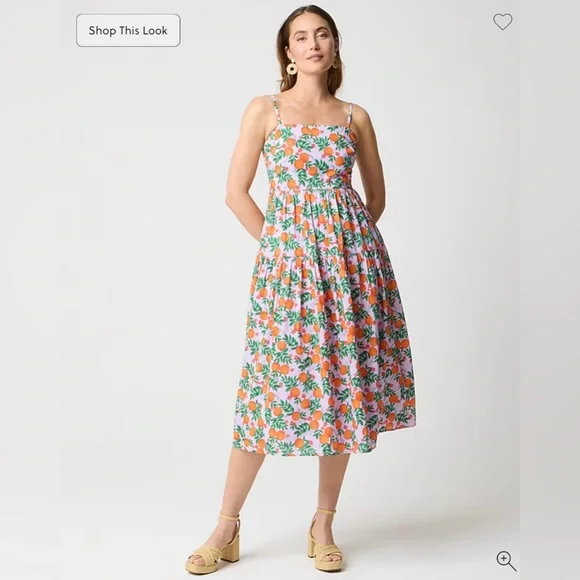 Jcrew Factory Midi Strappy Dress with Orange and Green Print. - Picture 4 of 8